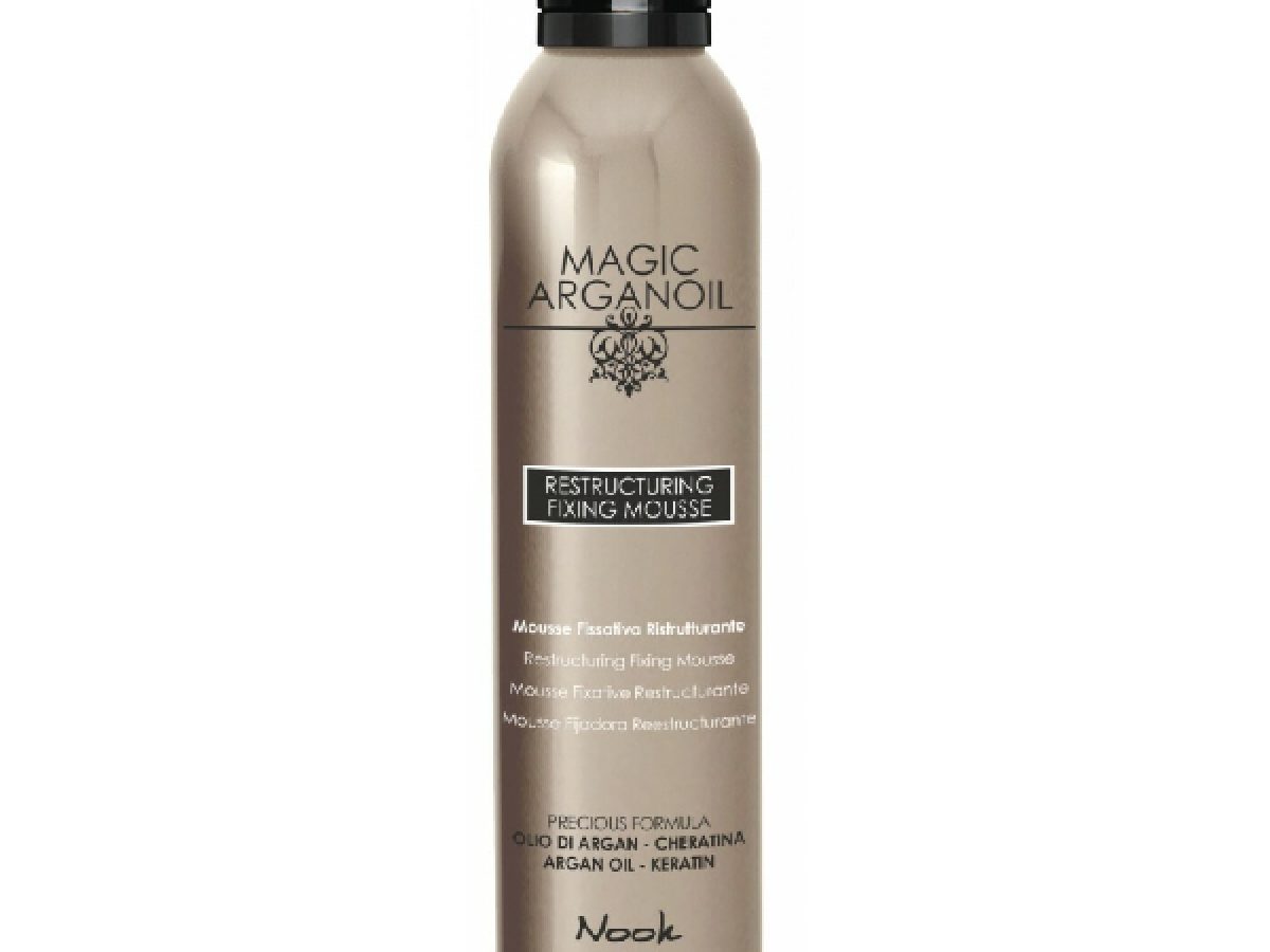 Реструктурираща фиксираща пяна за коса с арган и копринени протеини- Nook  Magic Arganoil Restructuring Fixing Mousse- 250ml - Всичко за косата